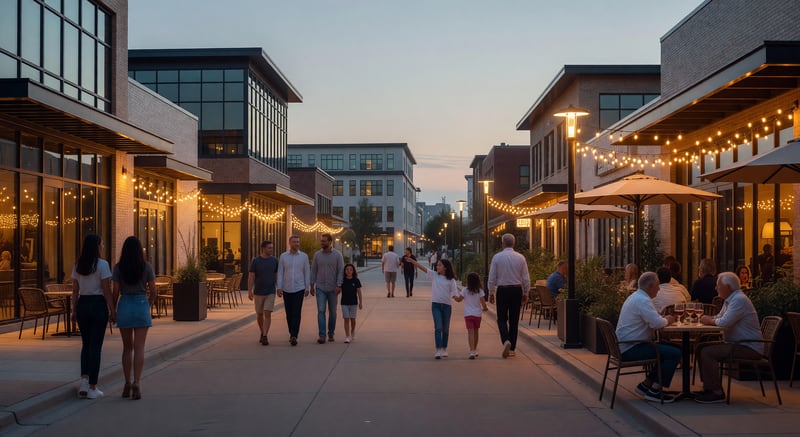 Frisco shopping and dining district at dusk