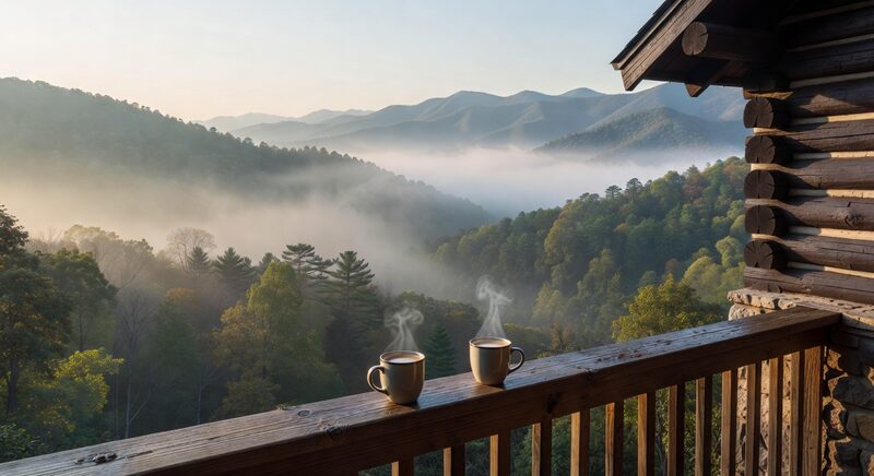 Quiet Gatlinburg cabin morning with Smoky Mountains views