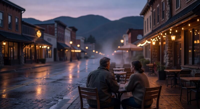 Gatlinburg evening dinner patio with mountain-town atmosphere