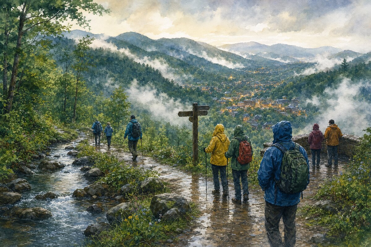 Great Smoky Mountains creek trail and rain-layer decision cue