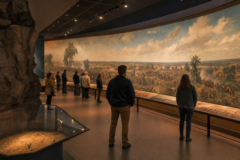 Contextual editorial art of museum and panoramic battlefield interpretation