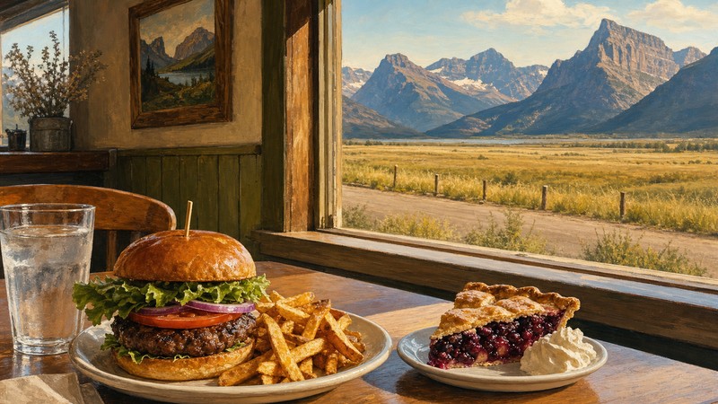 Illustrated café meal near Babb and the Many Glacier approach