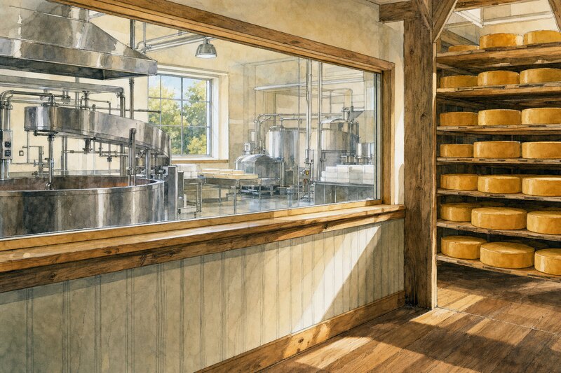 Contextual illustration of a Vermont creamery viewing room