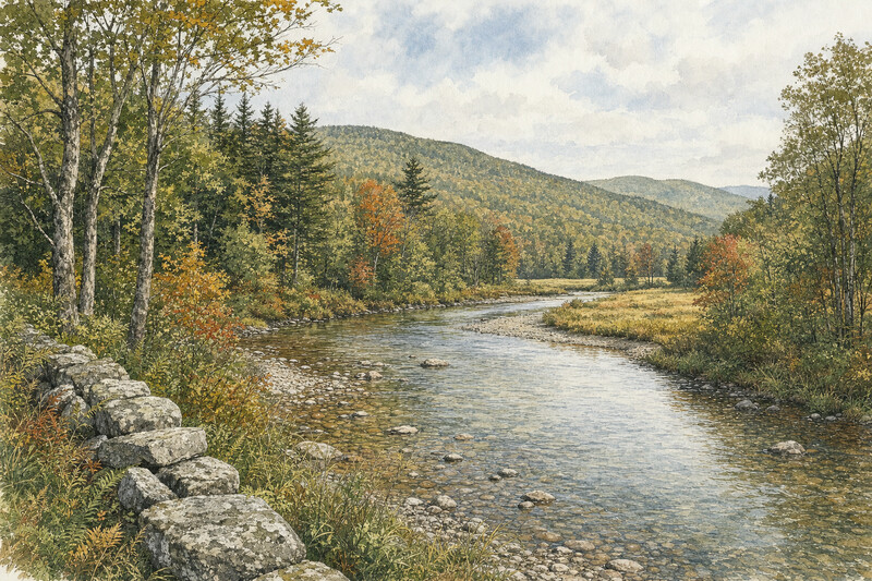 Contextual illustration of the Williams River valley in Southern Vermont