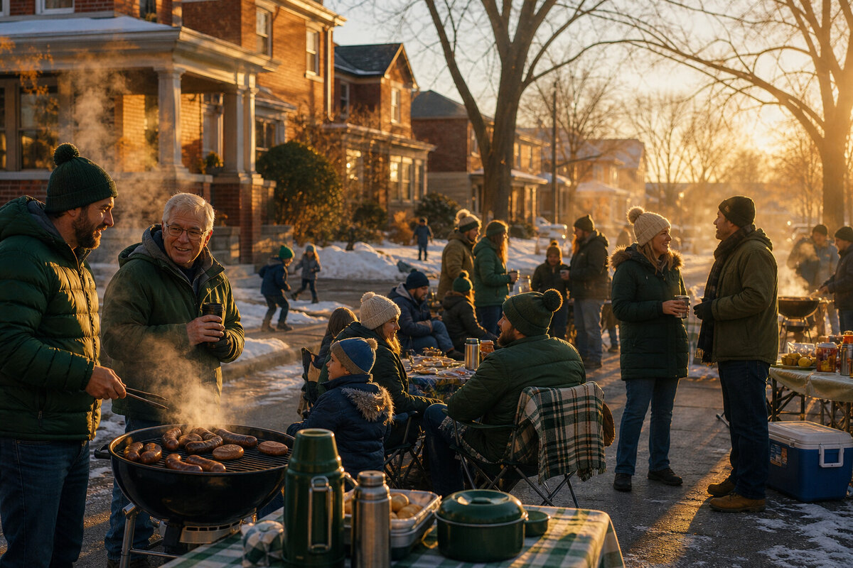 Neighborhood football tailgate near the Green Bay stadium district
