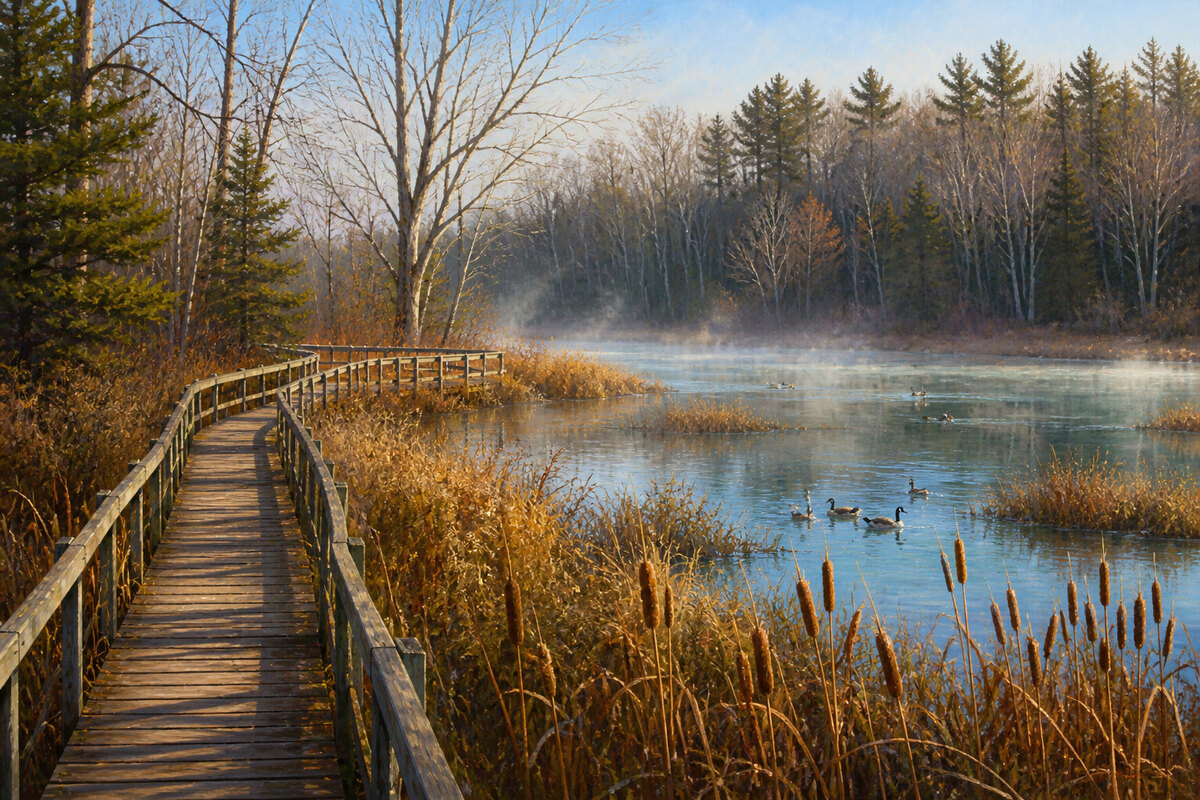 Wetland trail at Bay Beach Wildlife Sanctuary