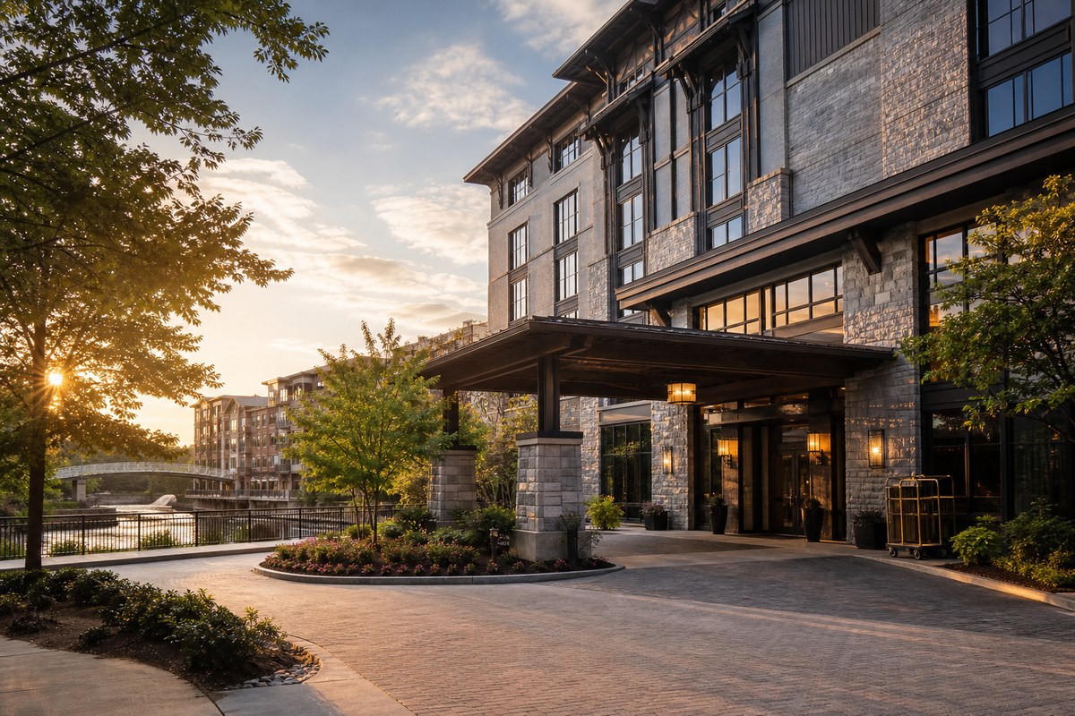 Grand Bohemian Lodge Greenville near Falls Park and the Reedy River