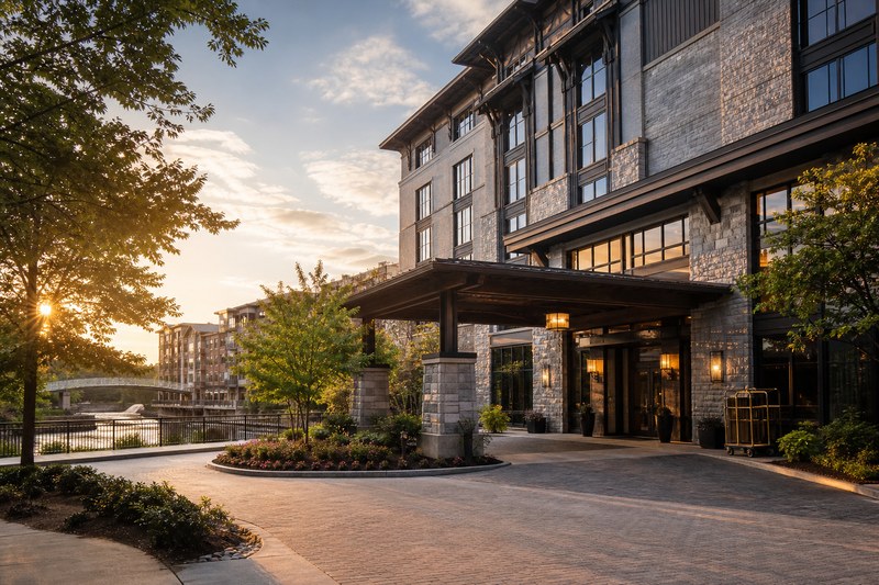 Grand Bohemian Lodge Greenville near Falls Park and the Reedy River