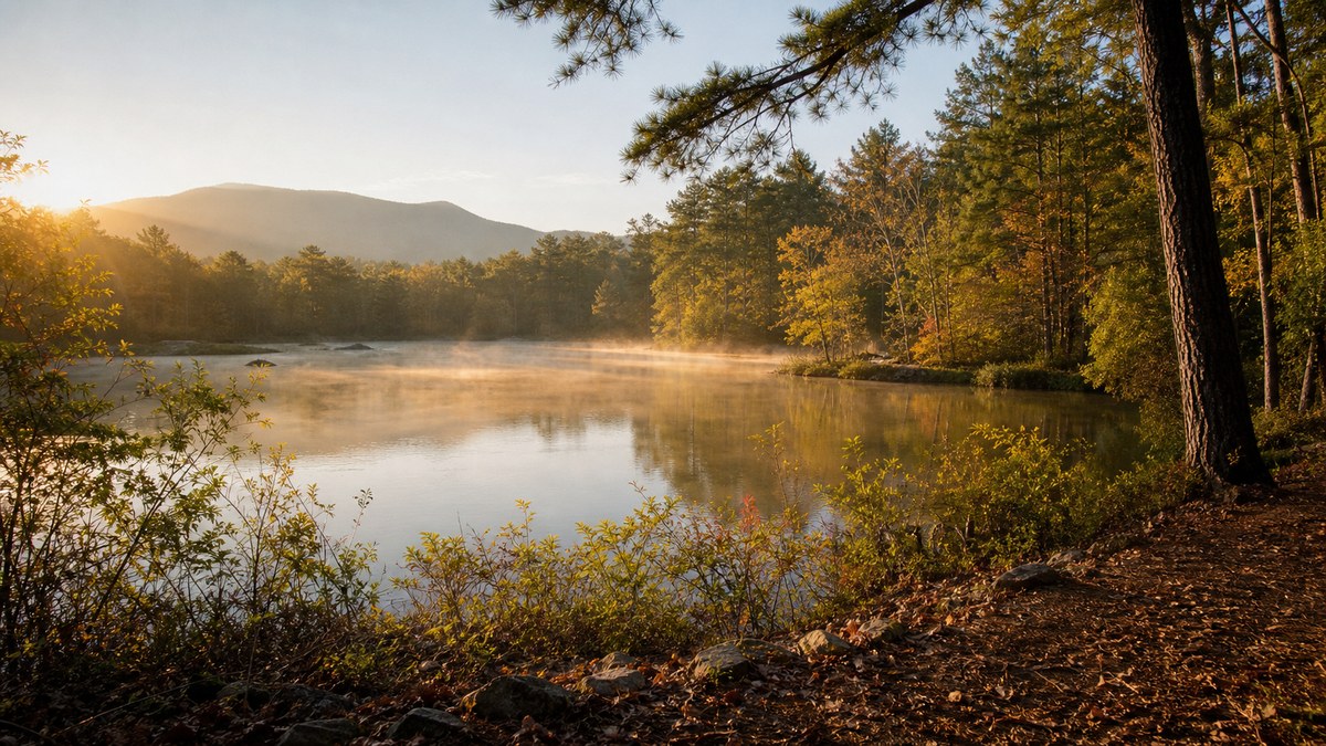 Paris Mountain State Park lake and wooded trail near Greenville, South Carolina
