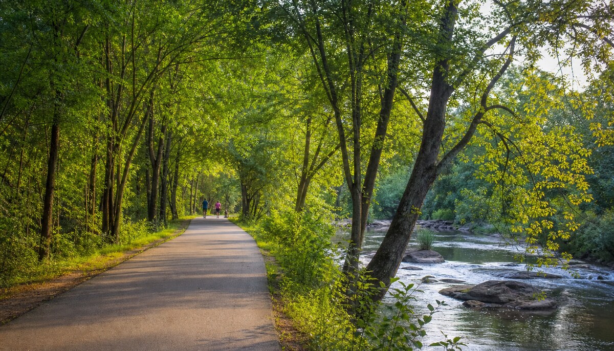 Greenville-style trail and river walk scene