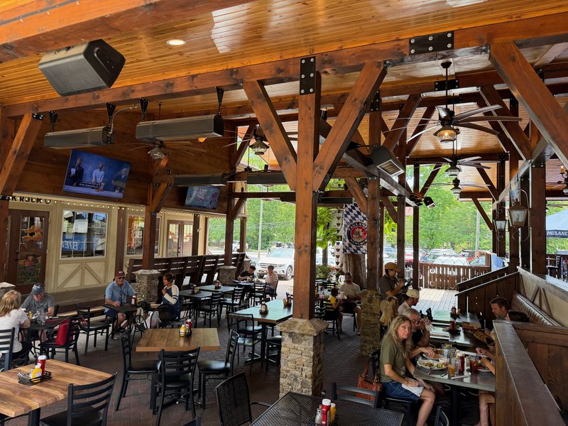 River-view seating at Cowboys and Angels in Helen Georgia