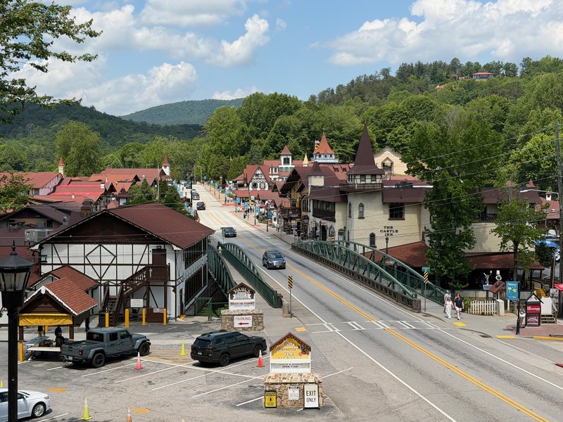 Elevated view of Helen Georgia's main road and village core