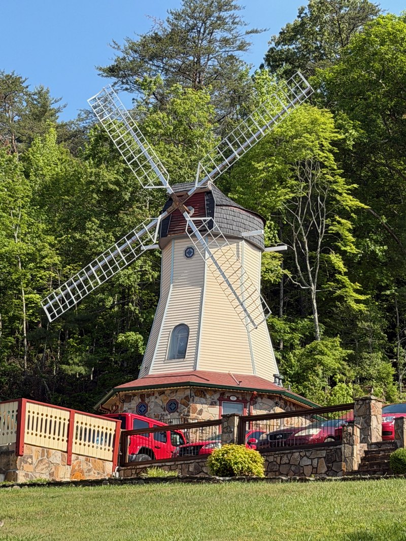 Windmill-style building detail in Helen Georgia