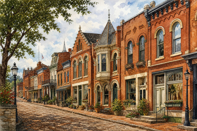 Hermann downtown German architecture and brick streets