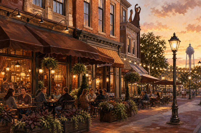 Warm Hershey restaurant evening illustration