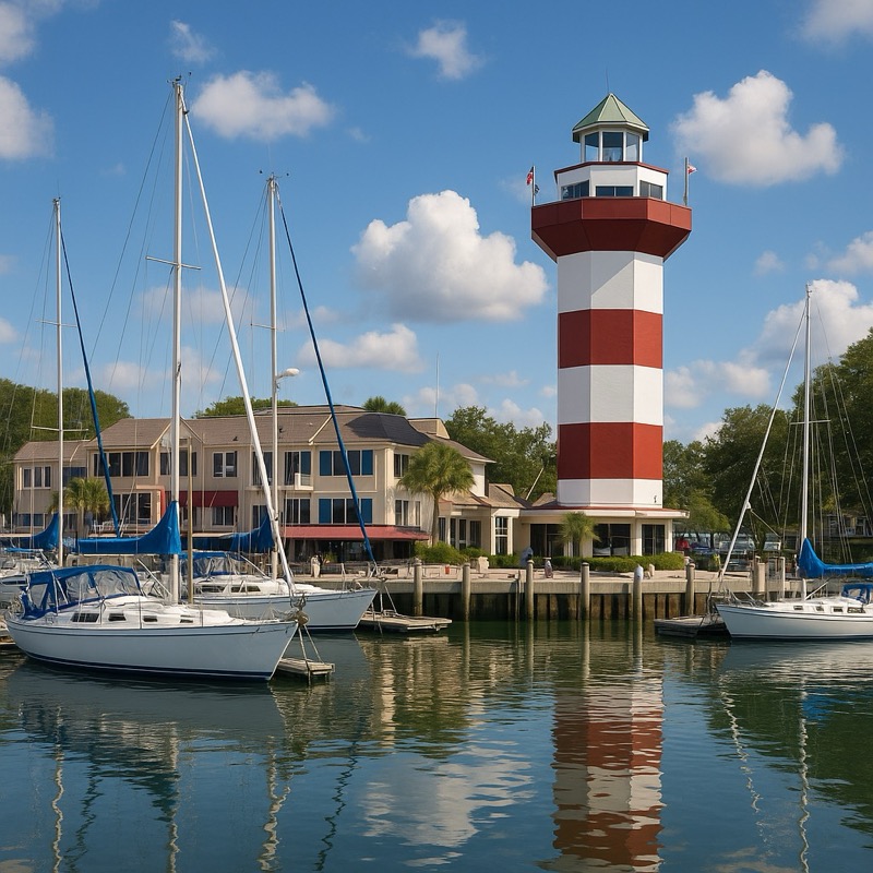 Hilton Head harbour and resort village atmosphere