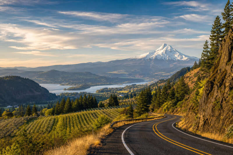 Illustrated Mount Hood view from the orchard roads south of Hood River