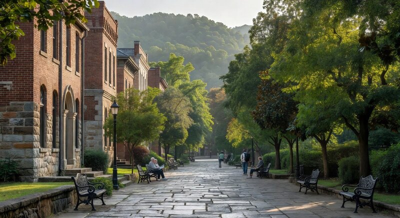 Historic Bathhouse Row promenade in Hot Springs