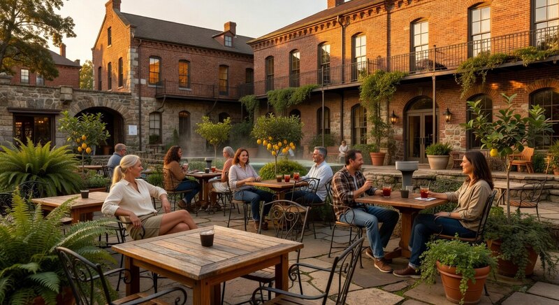 Superior Bathhouse patio evening in Hot Springs