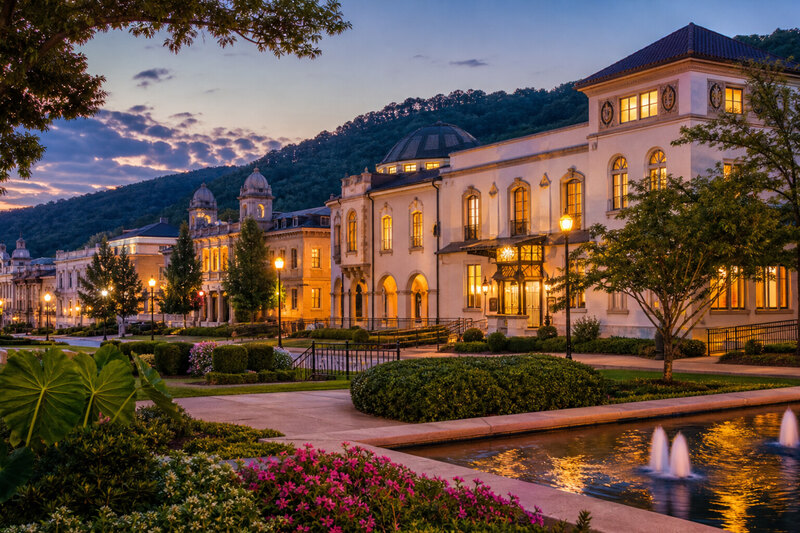 Historic bathhouse evening in Hot Springs