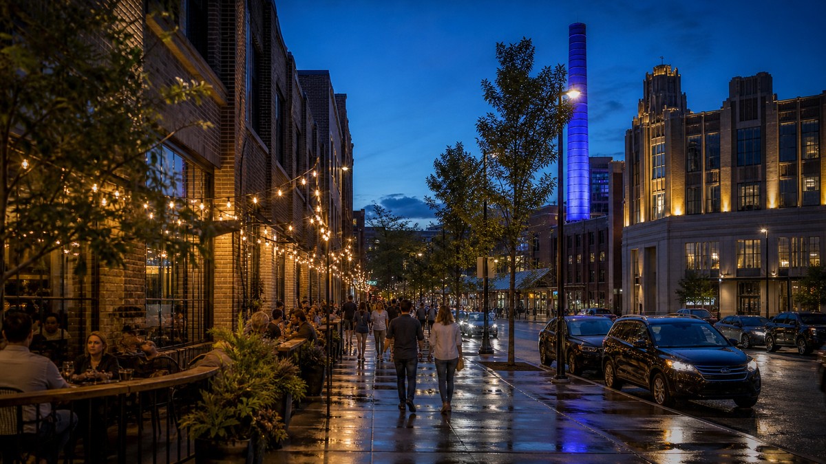 Mass Ave and Bottleworks restaurant district in Indianapolis