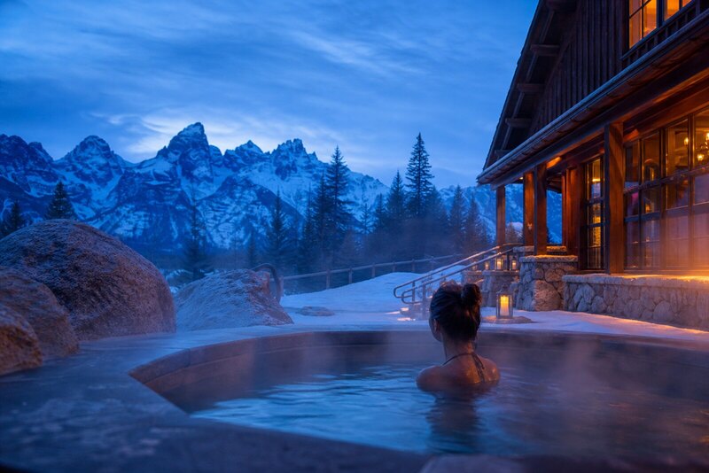 Jackson Hole lodge hot tub in winter