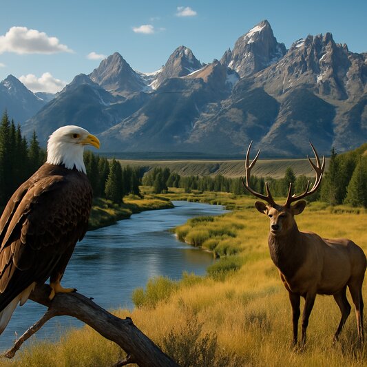 Wildlife and wide Wyoming scenery near Jackson Hole