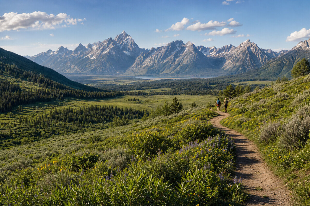 Summer hiking valley near Jackson Hole