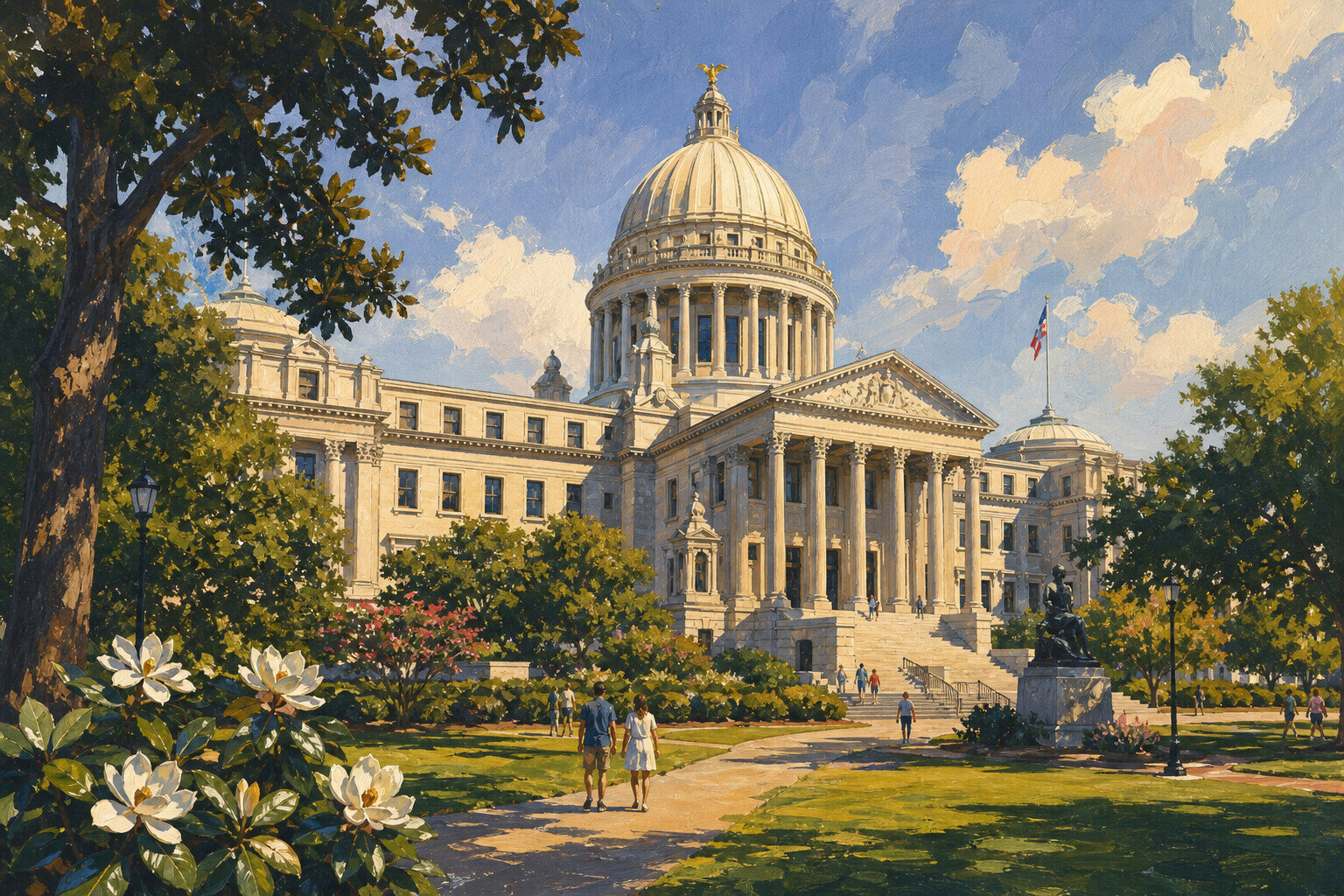 Mississippi State Capitol dome and grounds in Jackson