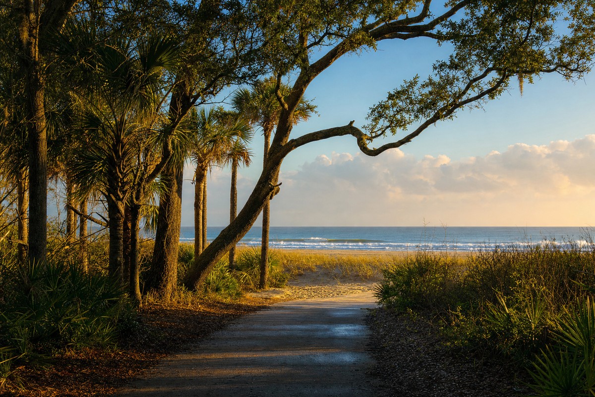 Maritime forest opening onto the Atlantic at Hanna Park