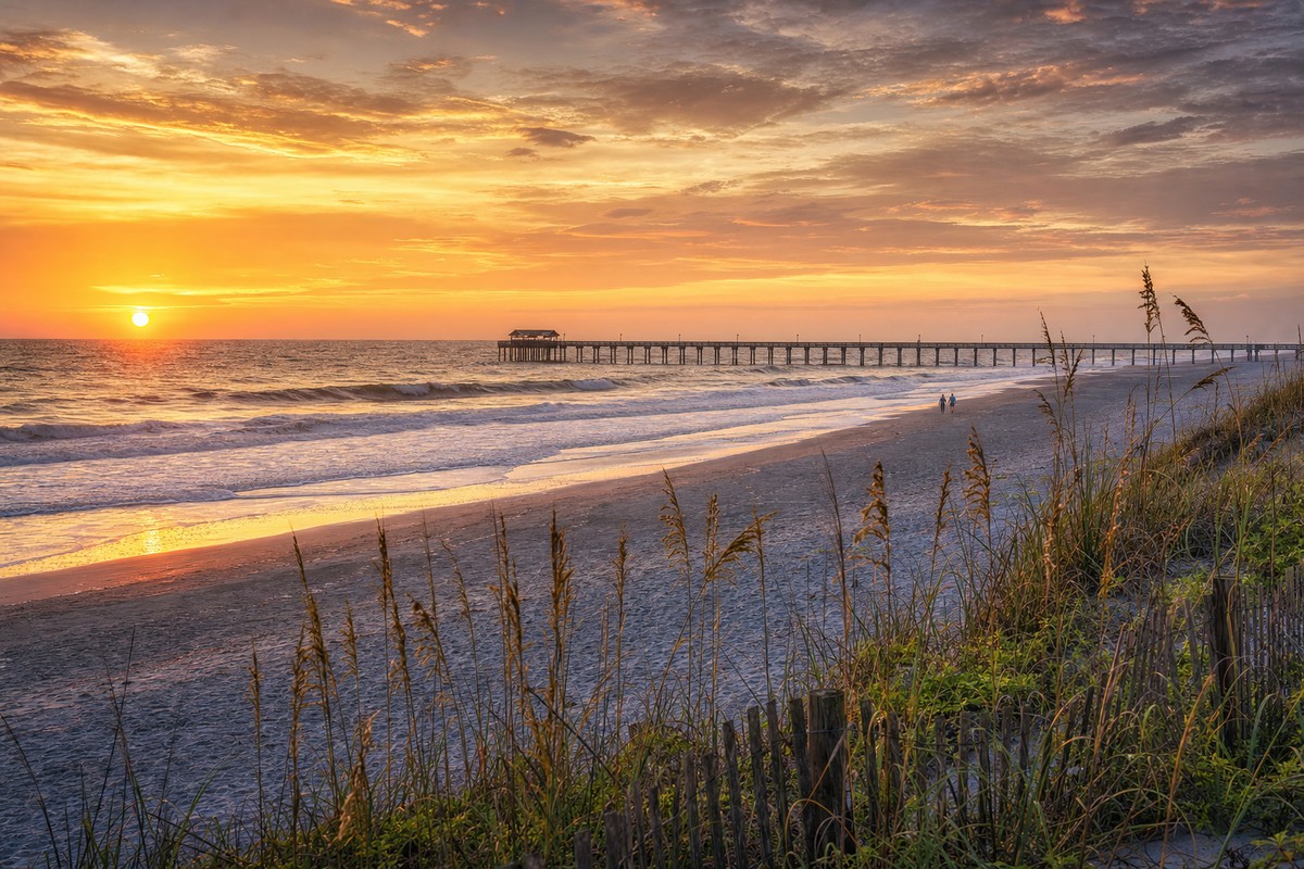 Jacksonville Beach sunrise and fishing pier