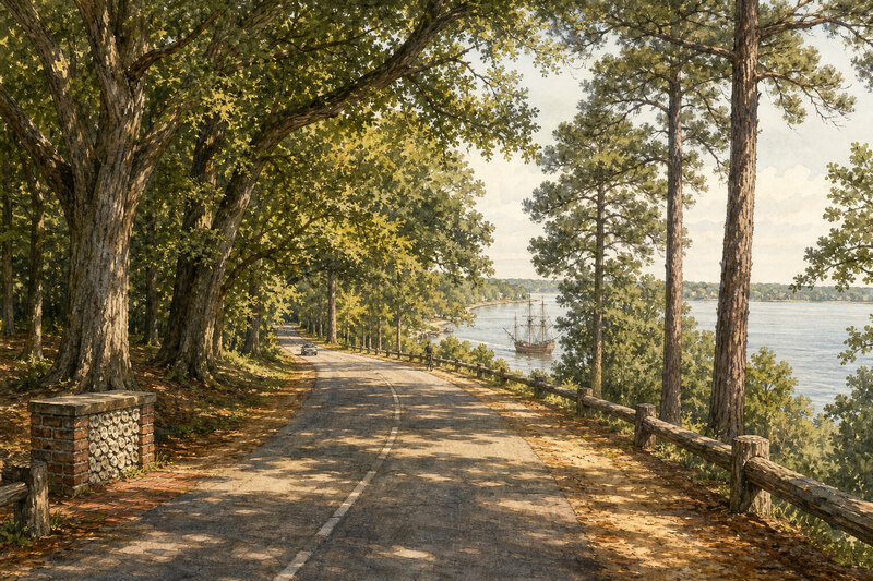 James River and Colonial Parkway near Jamestown, Virginia