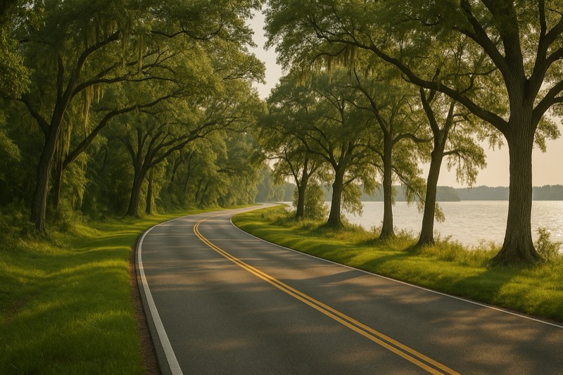 Colonial Parkway drive near Jamestown Virginia