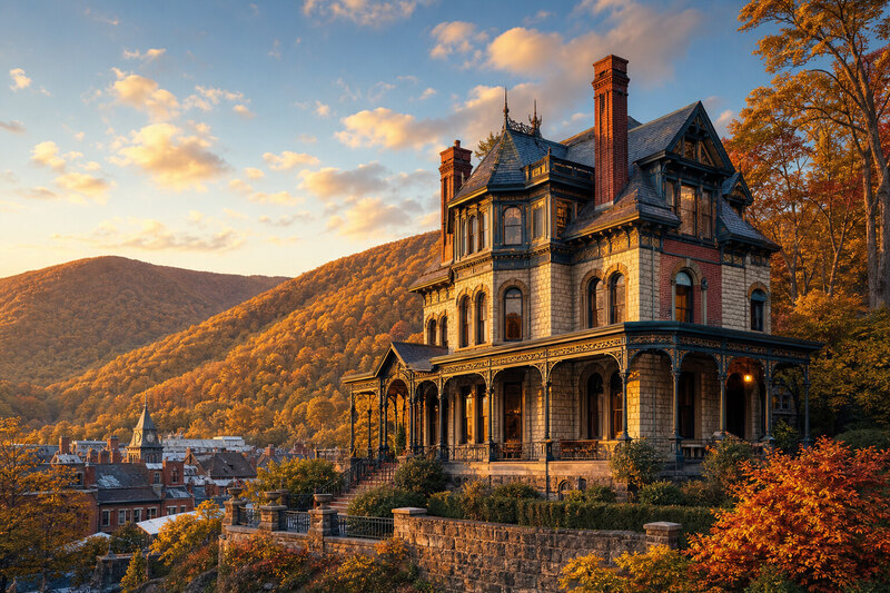 Asa Packer Mansion above downtown Jim Thorpe