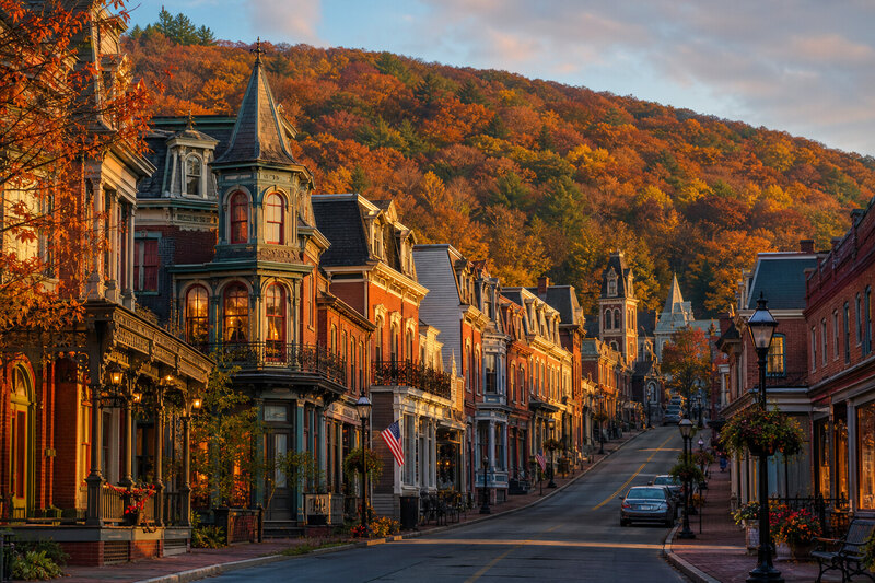 Broadway in Jim Thorpe at the beginning of evening