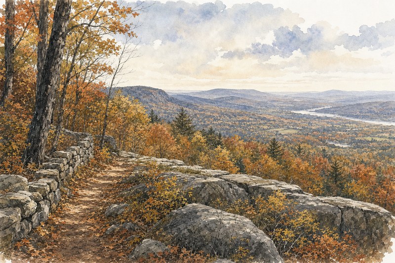 Ink watercolor Appalachian Trail ridge near Kent