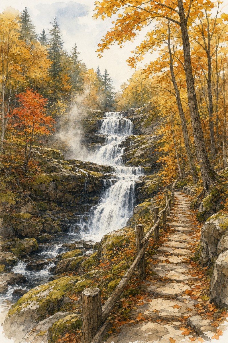 Kent Falls watercolor scene