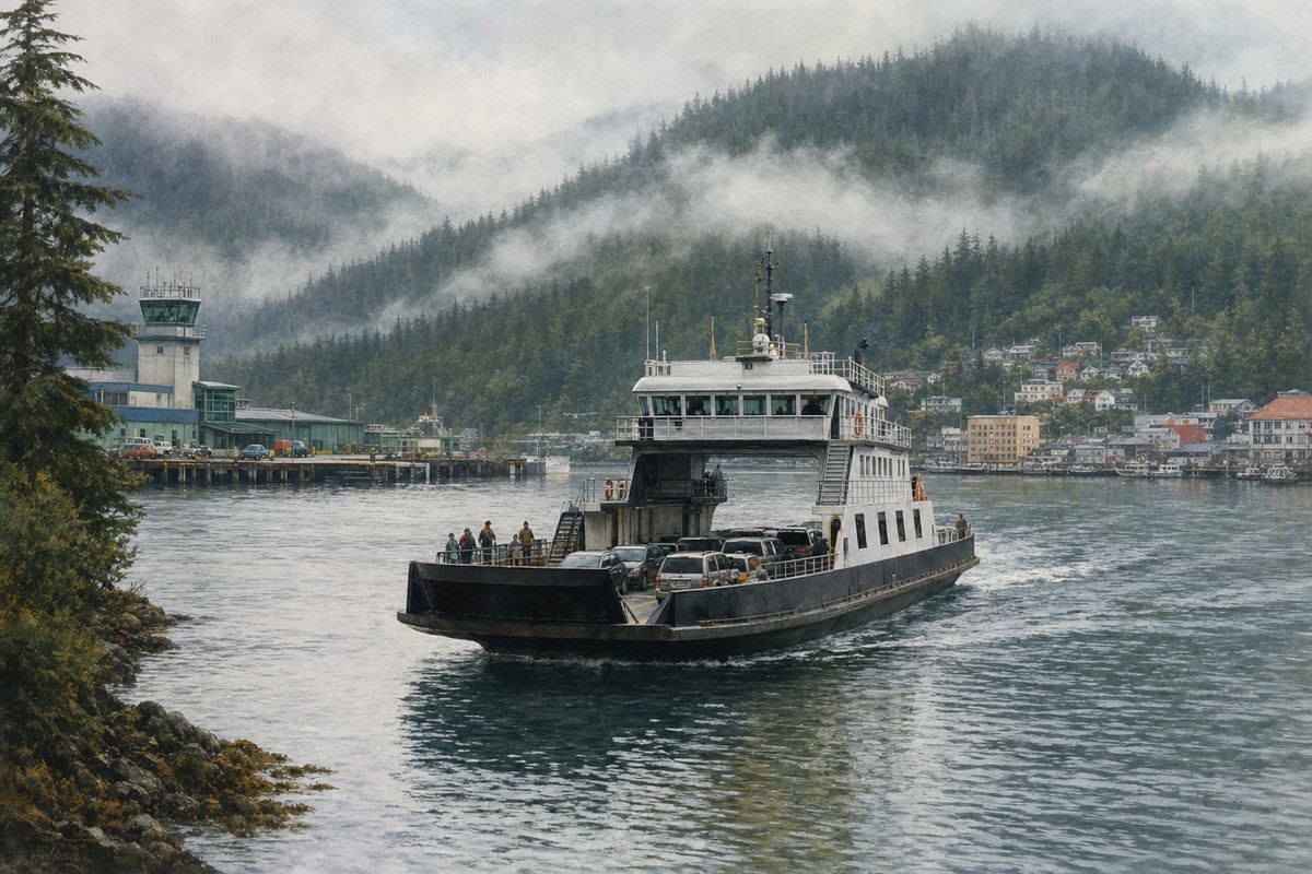 Ketchikan airport ferry crossing Tongass Narrows