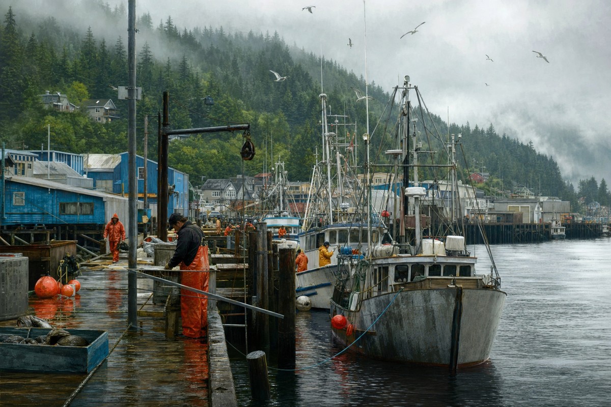 Fishing boats unloading near Ketchikan's harbor