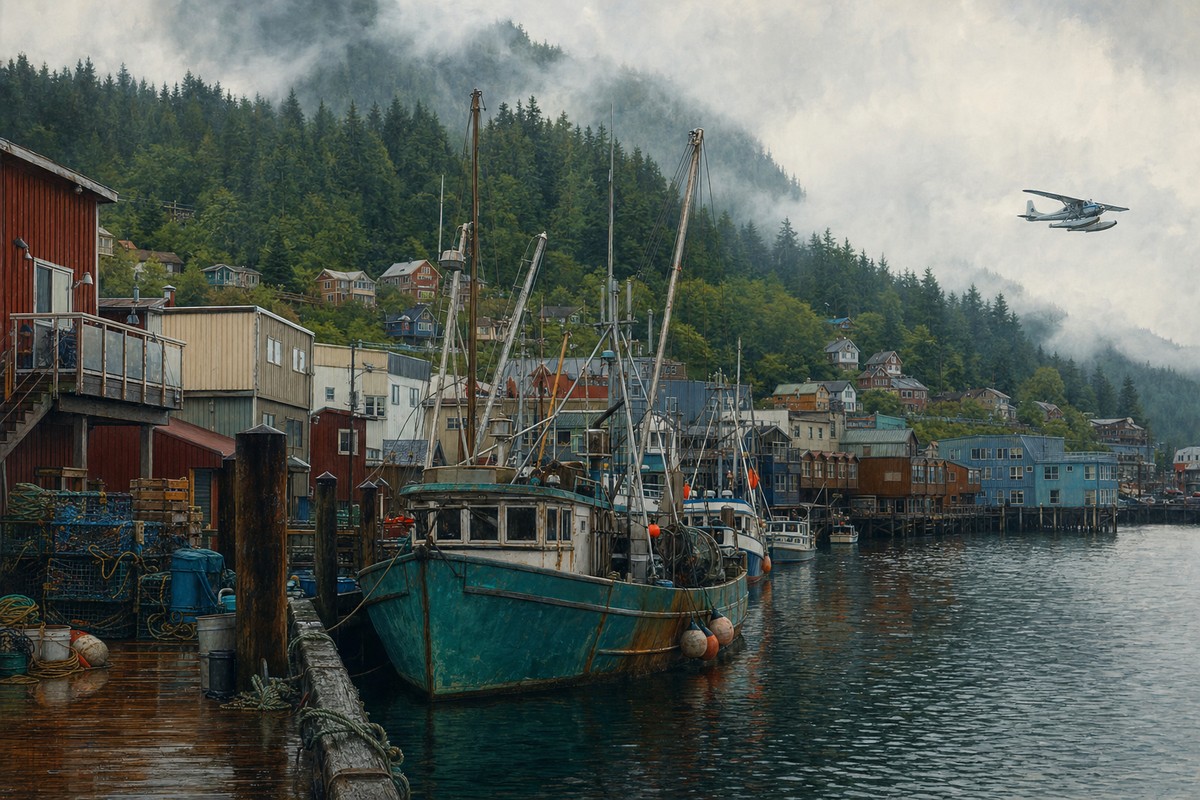 Fishing boats and floatplanes on Ketchikan's working waterfront