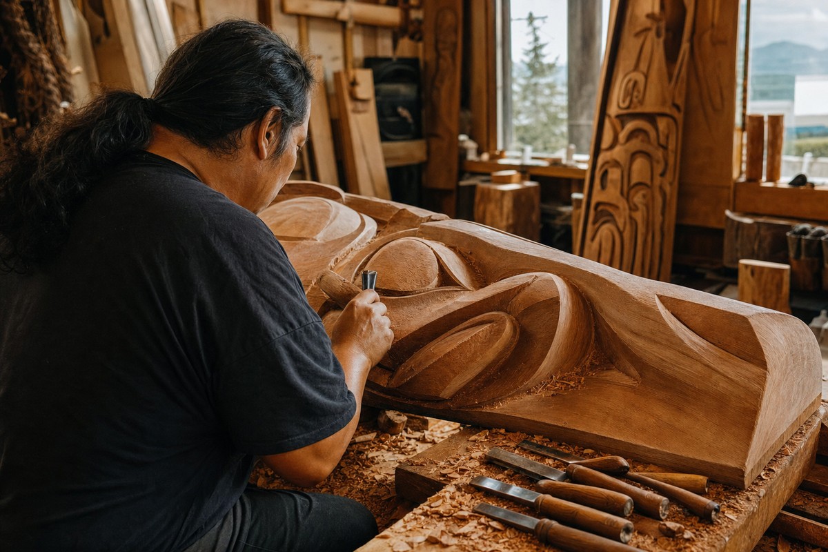 Carving house and cedar work at Saxman south of Ketchikan