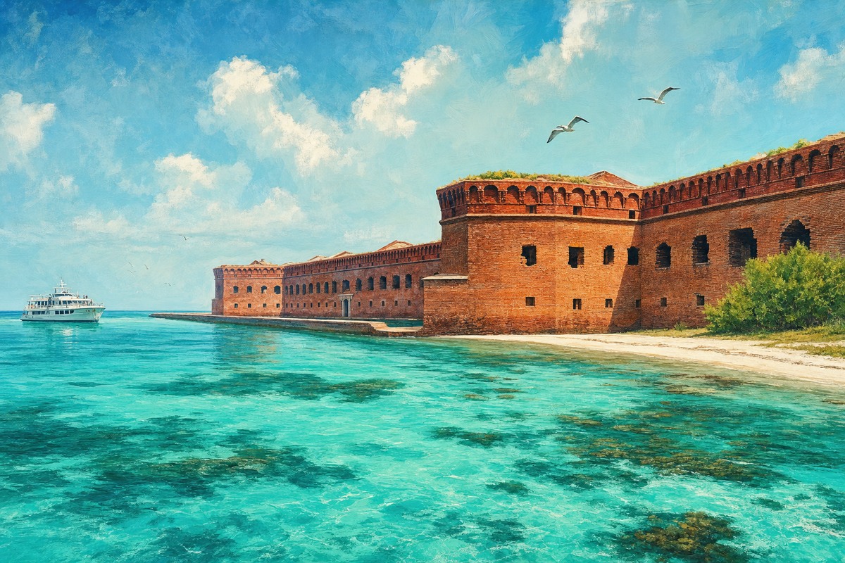 Fort Jefferson rising above turquoise water at Dry Tortugas National Park