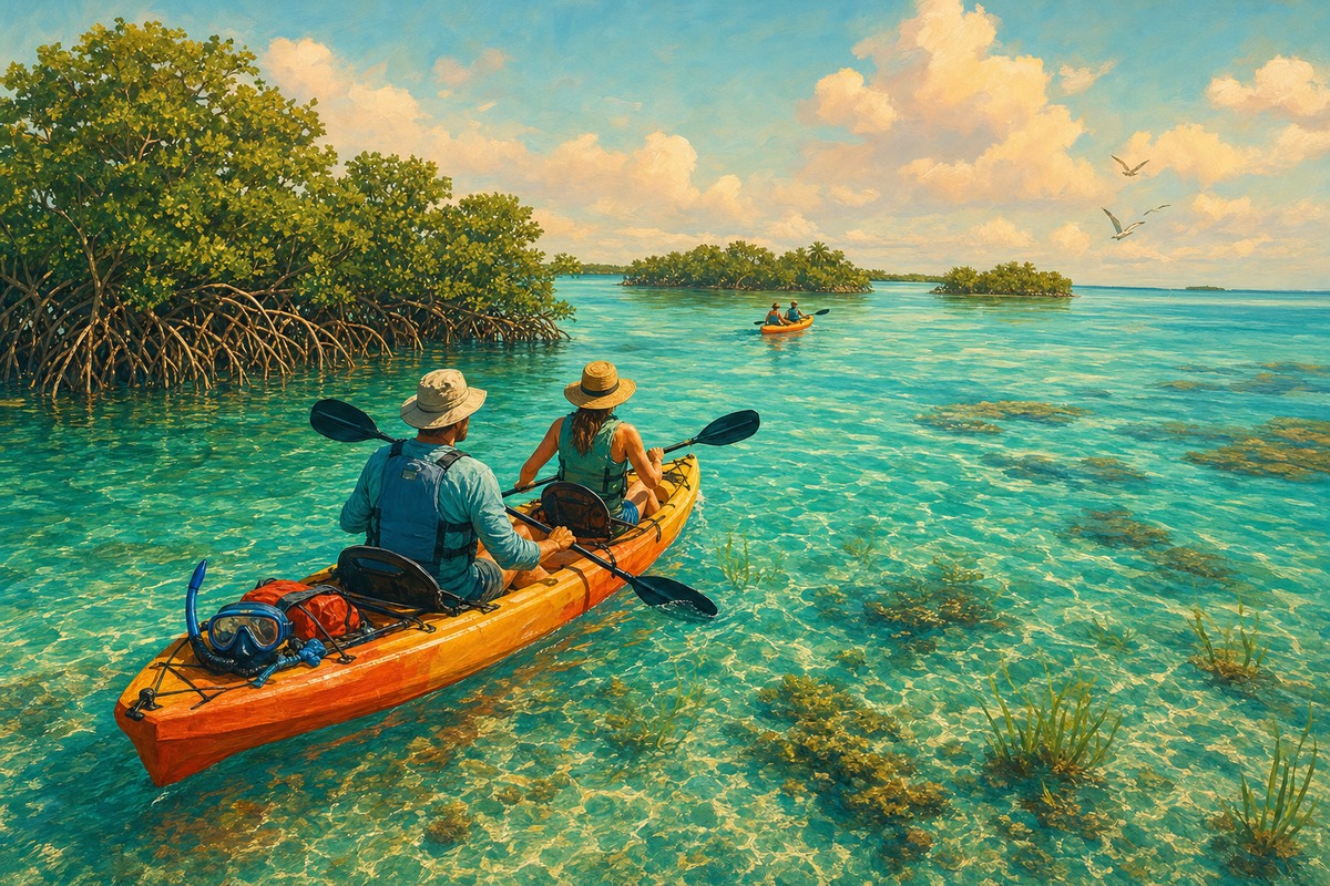 Kayaks moving through mangrove water near Key West