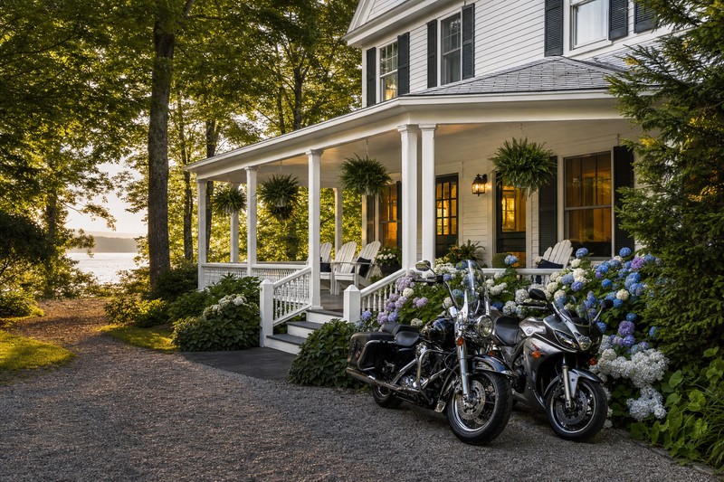 Contextual New Hampshire Lakes Region inn porch