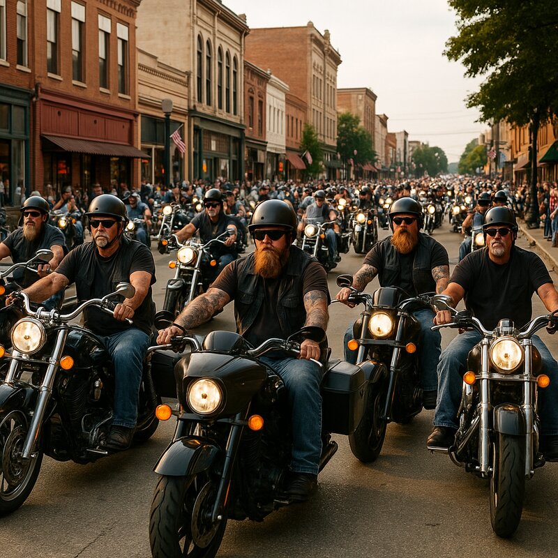 Motorcycles lined up during Laconia Motorcycle Week