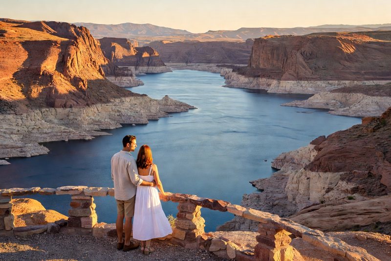 Golden hour overlook above Lake Mead