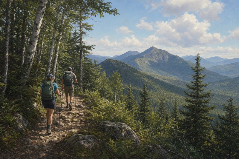 Prepared hikers on a contextual Adirondack forest trail