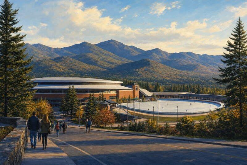 Contextual illustration of the Lake Placid Olympic Center district and outdoor oval