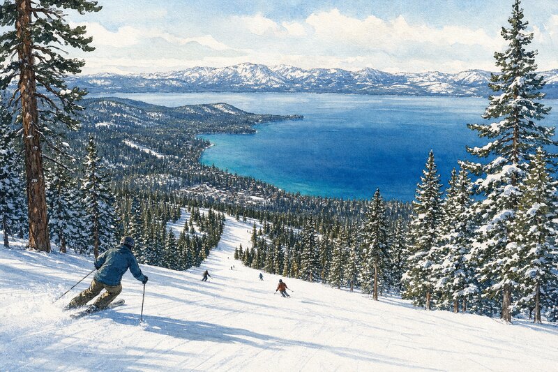 Winter view across Lake Tahoe from the Nevada shore