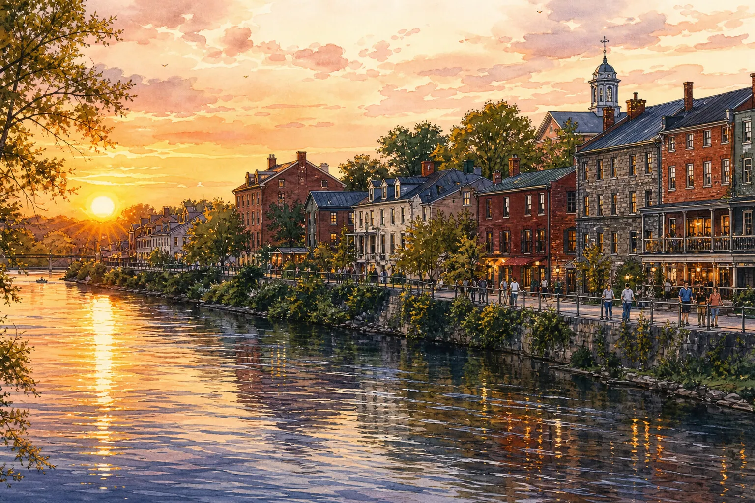 Lambertville’s historic riverfront beside the Delaware River